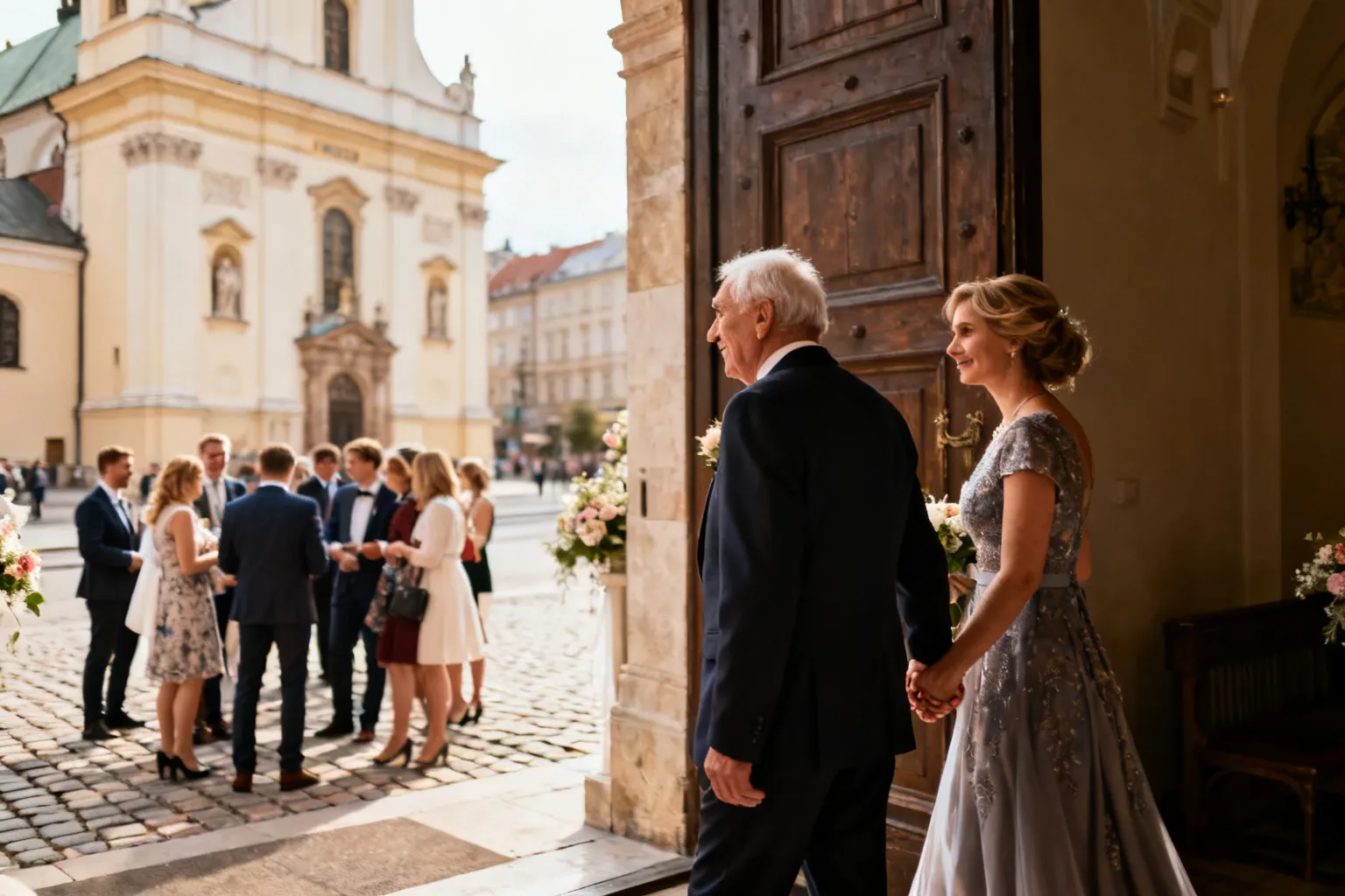 Ślub Filipa Chajzera w Krakowie. Zygmunt Chajzer z żoną na uroczystości
