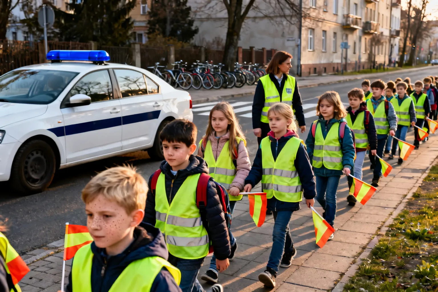 Odblaskowy przemarsz uczniów Szkoły Podstawowej nr 75 w Krakowie