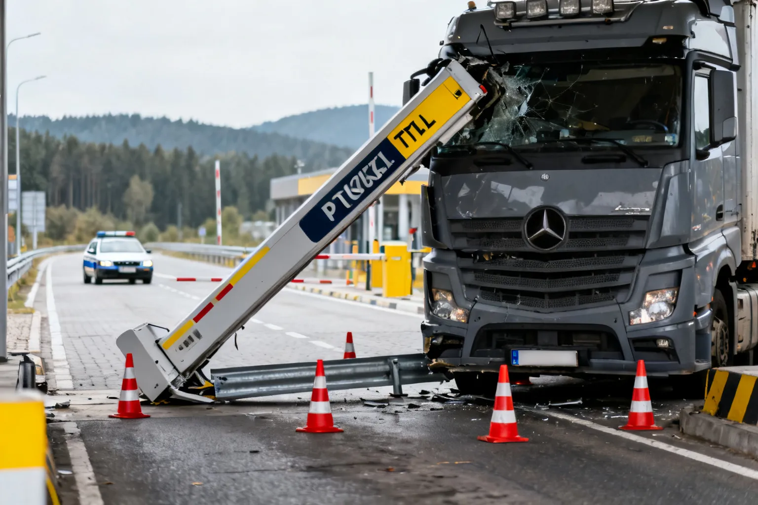 Wypadek: ciężarówka uderzyła w bramownicę e-TOLL w Chyżnem, przejście zablokowane